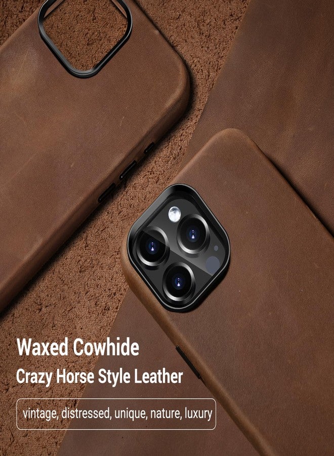 Belemay Compatible with iPhone 15 Pro Max Leather Case Magsafe-Top Grain Vintage Crazy Horse Leather-Metal Buttons Camera Bezel-Slim Fit-Precision Crafted Premium Phone Cover (6.7-inch)-Retro Brown - Image 2